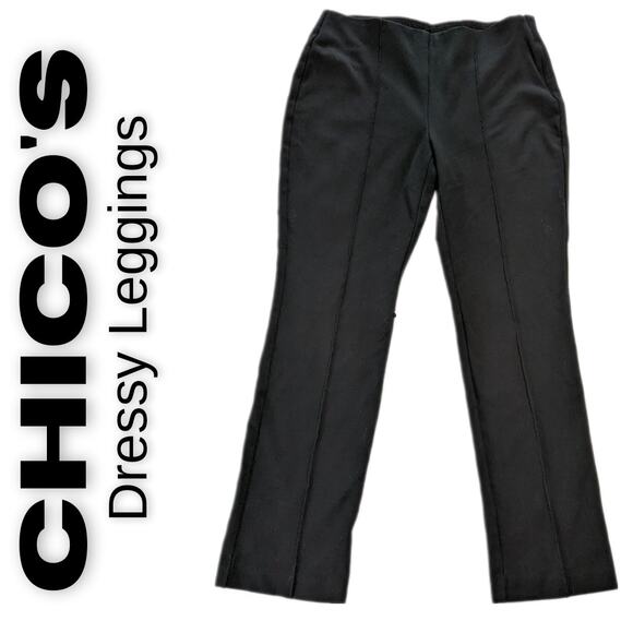 Chicos Black Mid Rise Straight Leg Stretch Career Dress Leggings Pant Size Small - Picture 1 of 7